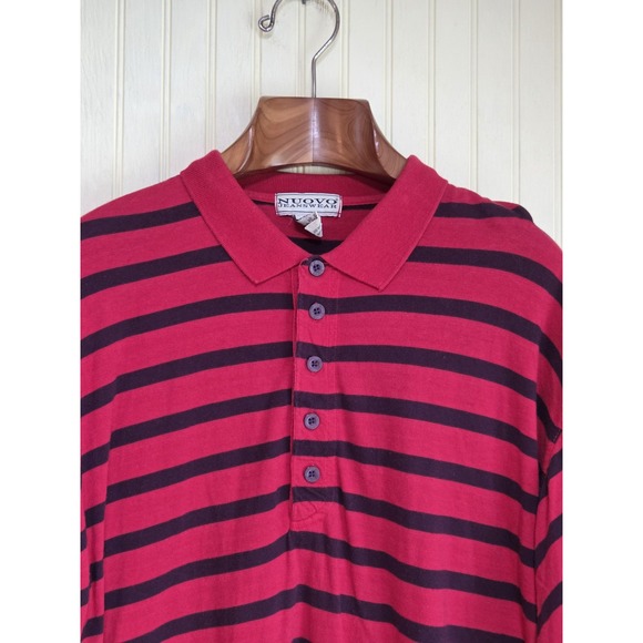 Other - Nuovo Jeanswear Polo Shirt Mens XL Red Black Striped Long Sleeve Collared Casual